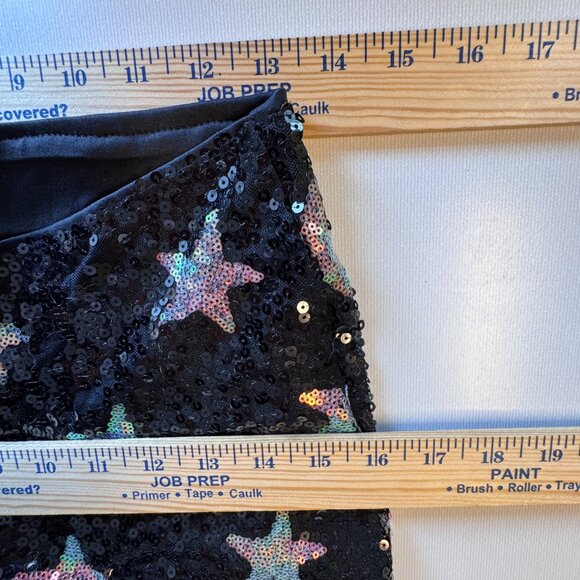 Shein Sequin Star Print Flared Pant Small Black Silver Rave Festival Maximalist - Picture 8 of 14